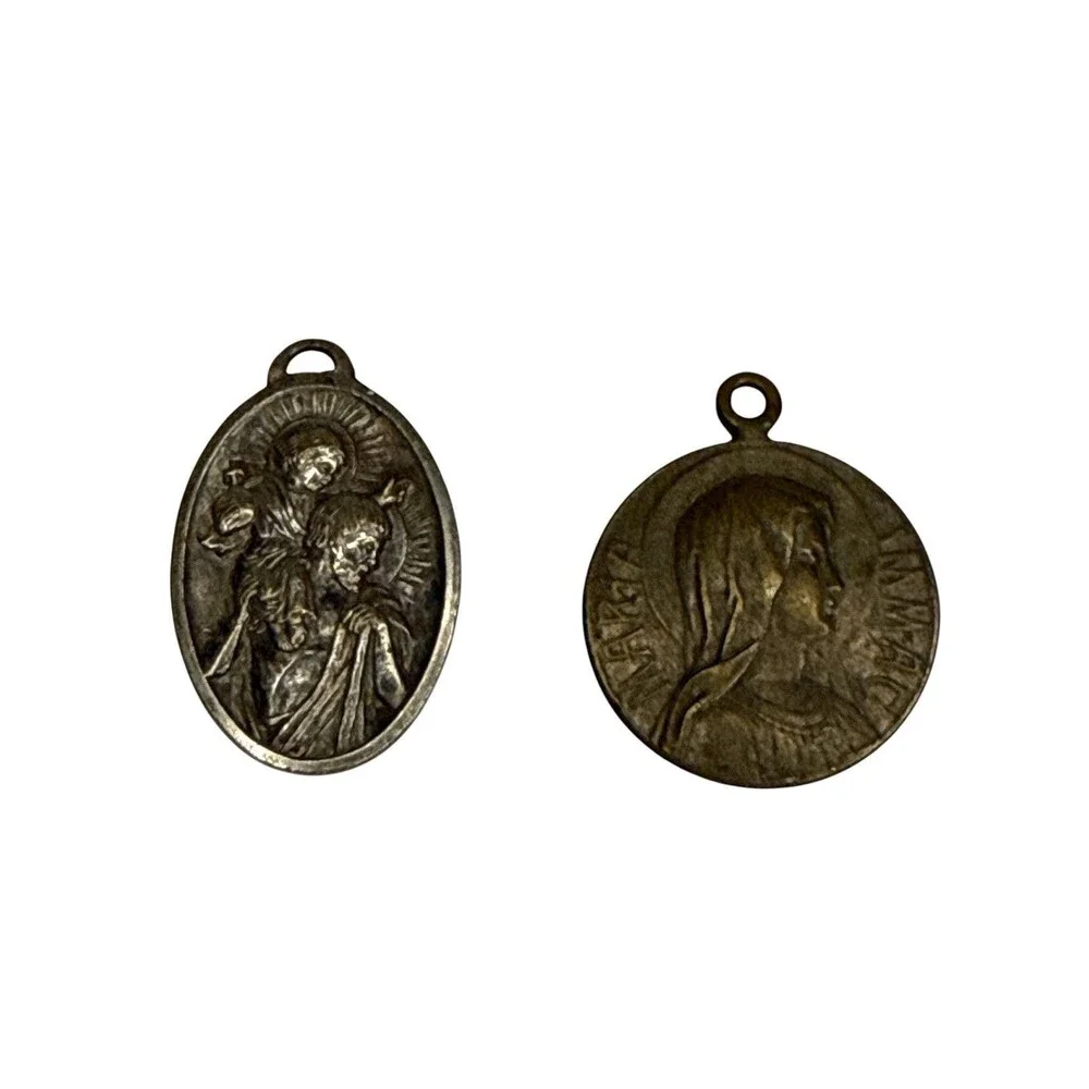Vintage Catholic Medal Lot France Black Madonna St Christopher Sacred Heart